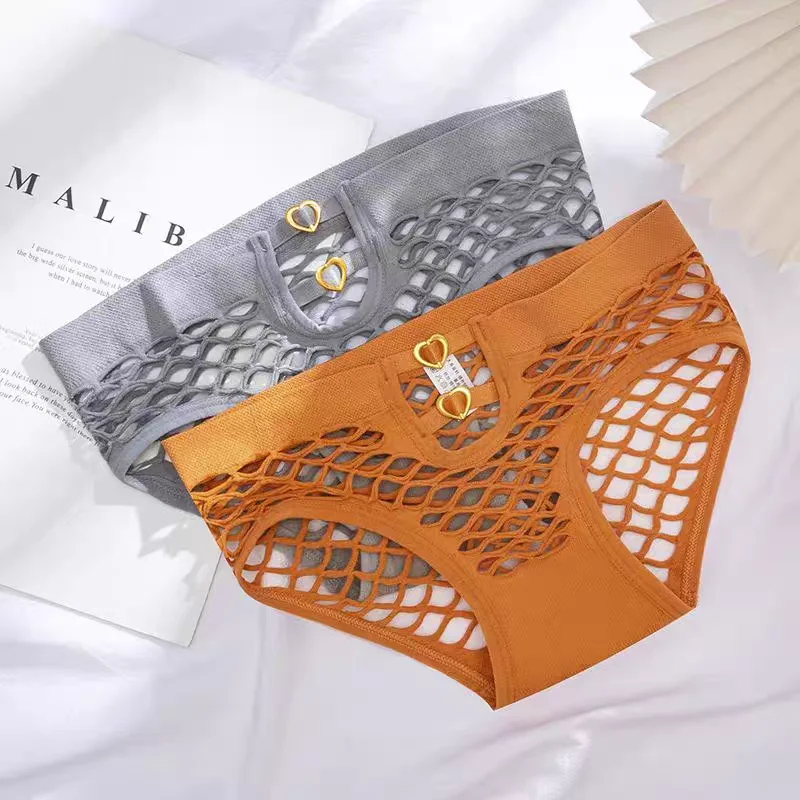 3 Pcs set Sexy Hollow Out Women Panties Perspective Heart Briefs Woman Underwear Seamless Temptation String Underpants Gift image 6