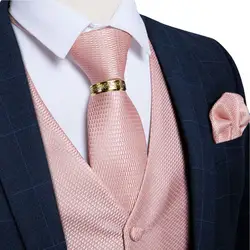 Men's Suit Vest Pink Solid Wedding Party Men Waistcoat Neck Tie Set With Gold Dragon Ring Casual Slim Fit Sleeveless Vest