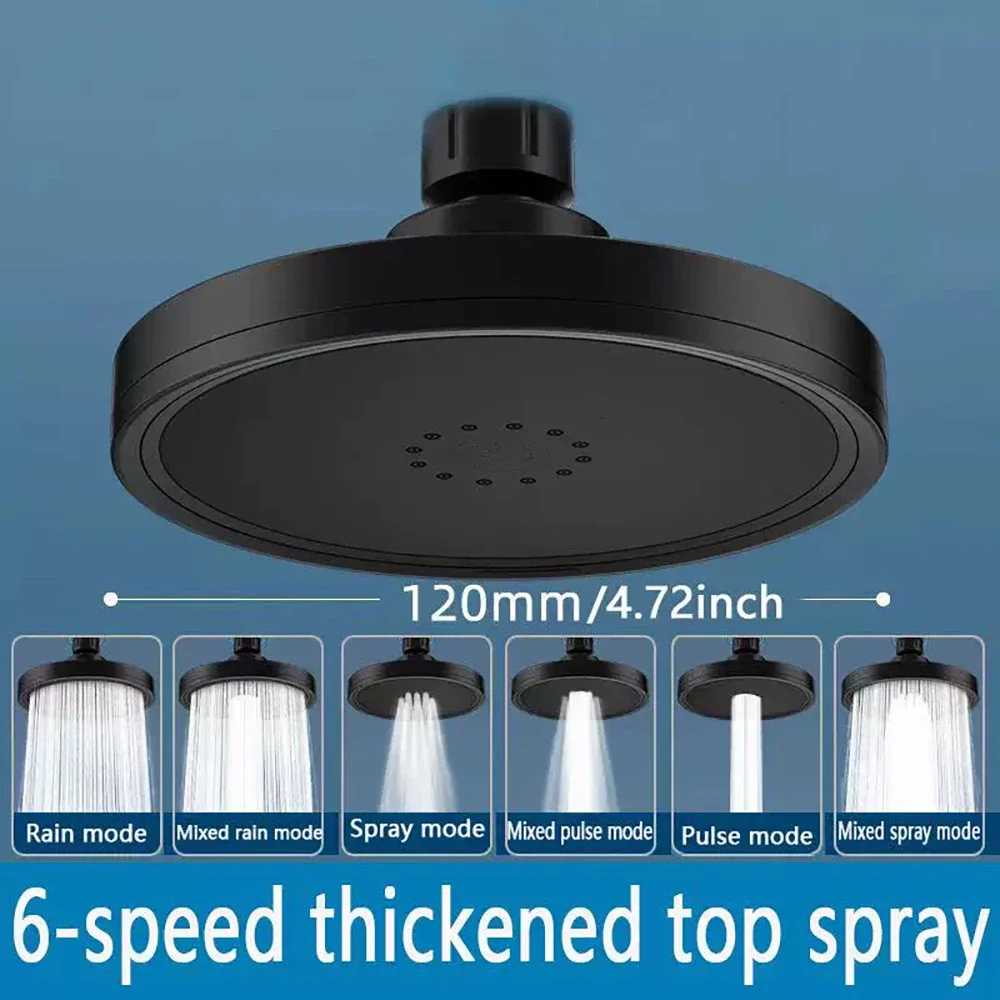 High Flow Supercharged Rain Showerhead Round Overhead Spray 6 Function Adjustable High Pressure Shower Head Bathroom Acces