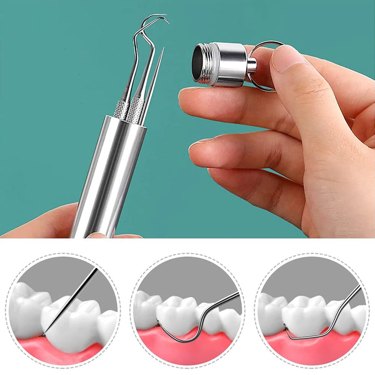 Stainless Steel Toothpick 7-piece Portable Toothpicking Tool Cleaning Oral Care Floss Needle Dental Needle Container Travel