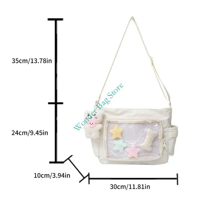 

H3CB Practical Nylon Bag with Adjustable Strap Transparent Badge Showcase Handbag