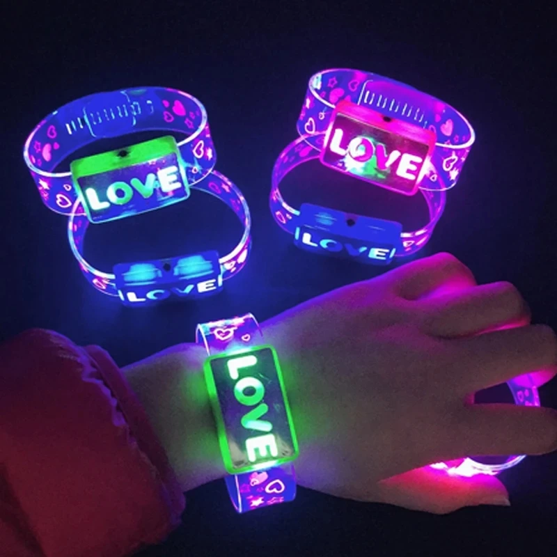 6Pc Led Bracelet Glow Light Up Bracelets LOVE Flashing Wristband Glowing Bangle Glow in The Dark Rave Christmas Party Toys