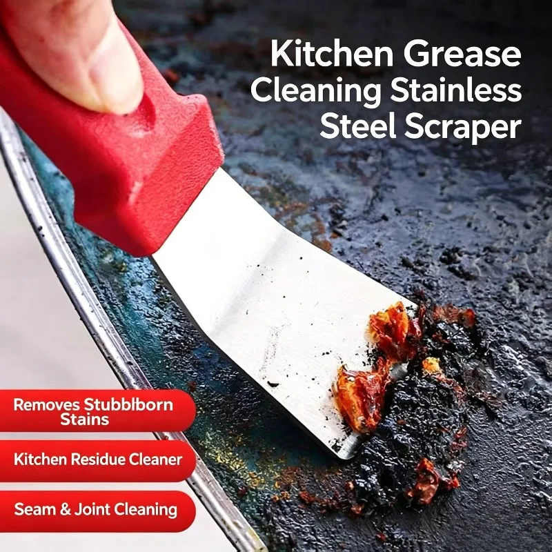 Stainless Steel Cleaning Scraper Multifunctional Kitchen Grease Remover Shovel Stove Bottom Dirt Stain Cleaner Tool