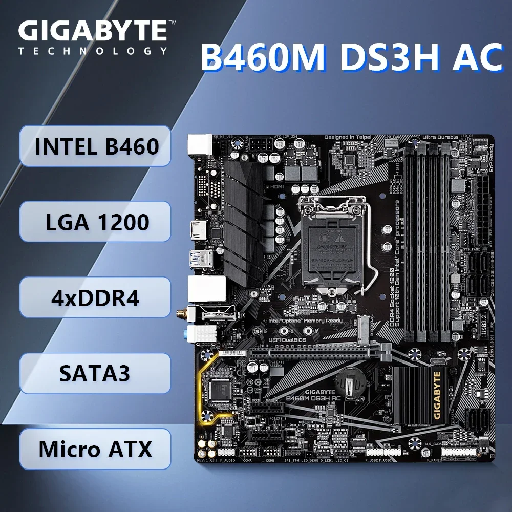 

100% Tested Gigabyte B460M DS3H AC Motherboard Supports LGA 1200 i9-10900K i7-10700K CPU,Intel B460 DDR4 2666 MHz,Micro ATX.