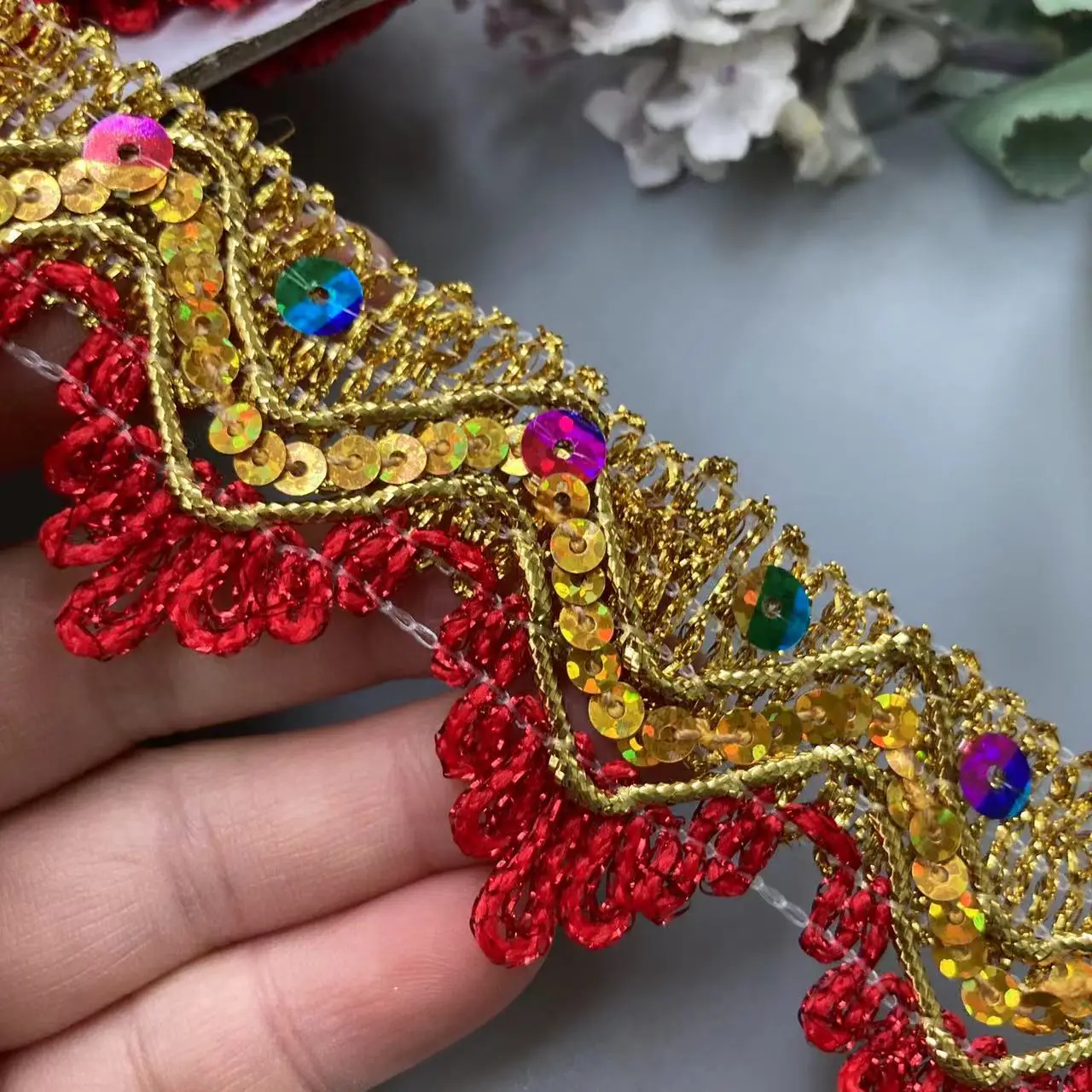 

2 Meters 3.8cm Red Gold Silk Ribbons Golden Webbing Handmake Diy Craft Lace Trims Dresses Curtain Sewing Accessory Flower