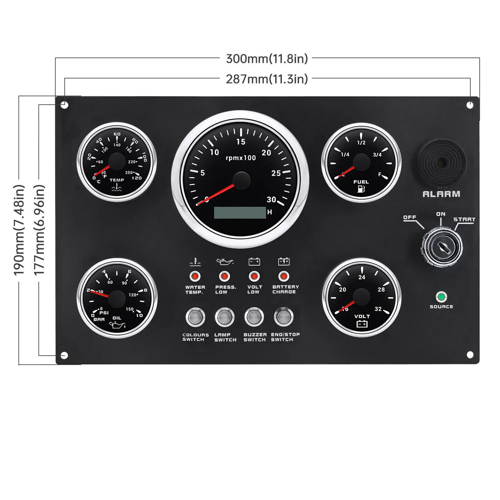 5 Gauge Multifunctional Tachometer Set Black Dial Marine Dash Gauge for Boat Engineered Vehicle Fuel Level Water Temperature Oil view 5