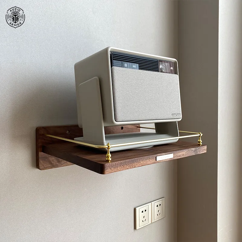 Wooden Projector Wall Shelf, Adjustable Ceiling Mounted Bracket for Inverted Projector, Mullti-Purpose Background Display Rack