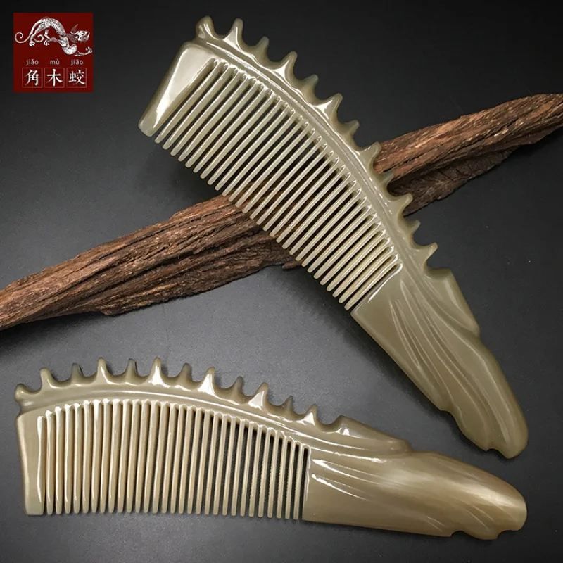 White Yak Horn Comb with Decorative Pointed Tip, Thickened Version