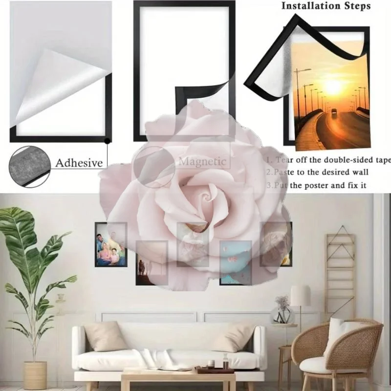 Popular 1Pcs Magnetic Wall Frame Self-Adhesive & Removable For Photos Notes Matte Minimalist Home Office Decor
