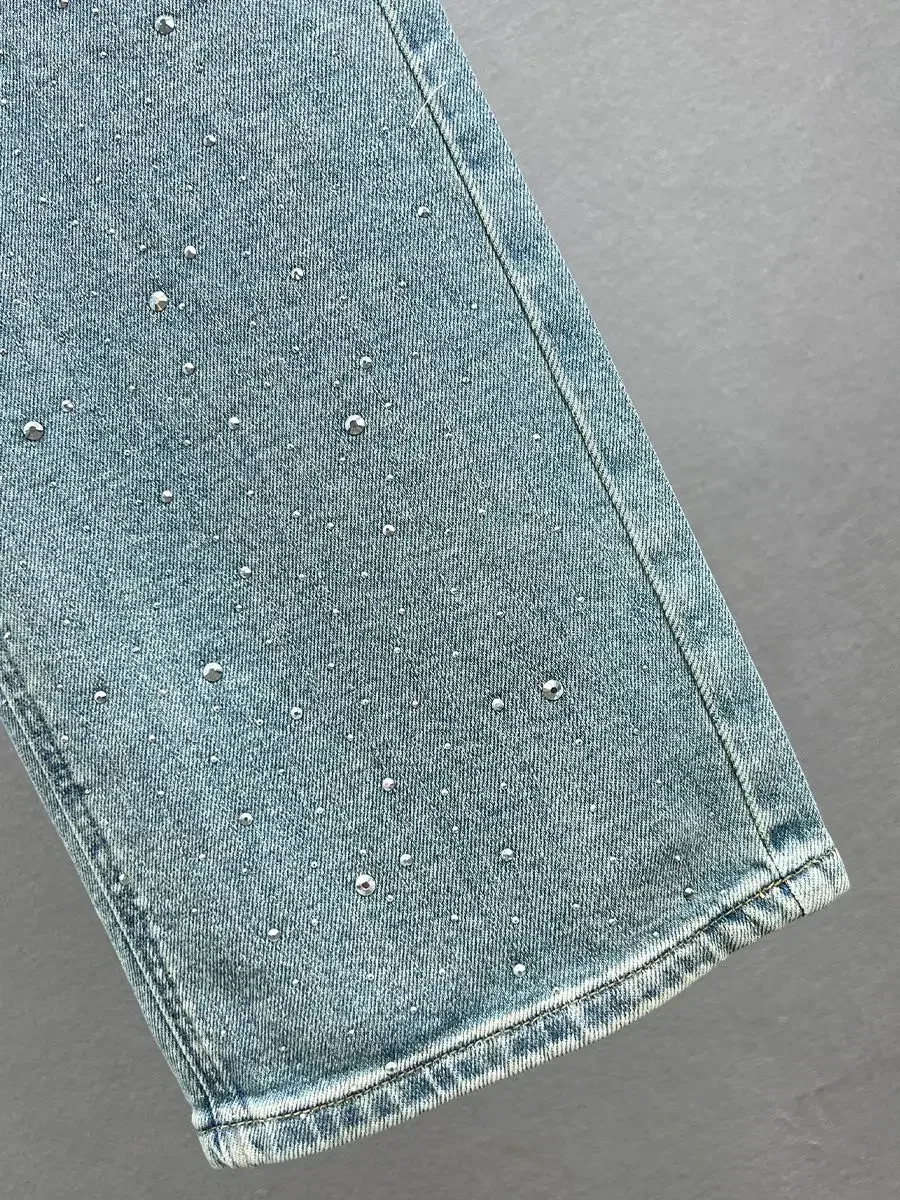 Rhinestone Pendant Design High Waist Wash Jeans Women's Summer Loose Slimming and All-Matching Straight-Leg Pants