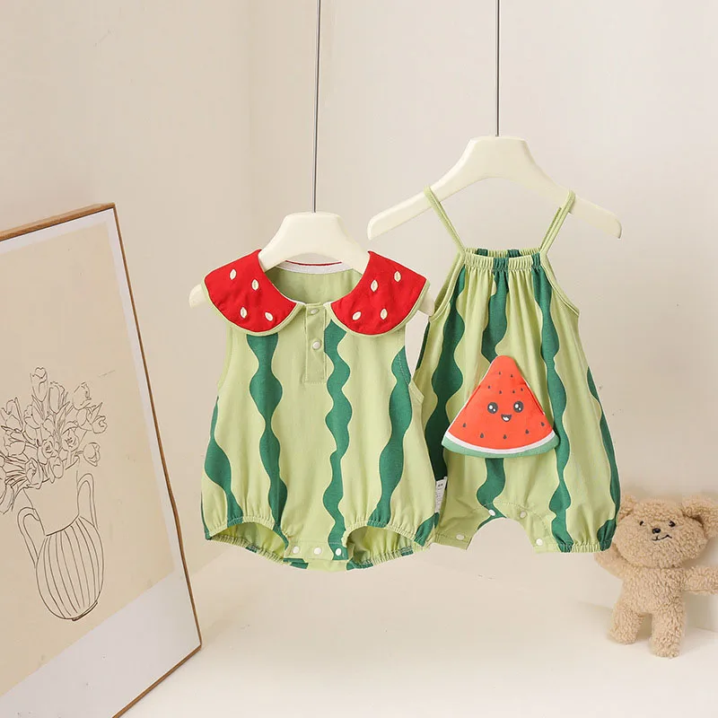 3M-3T Summer Baby Rompers Cartoon Watermelon Infant Clothes Girls Sweet Jumpsuit Korean Cute Toddler One Piece