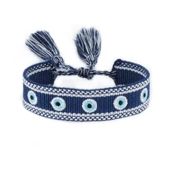 Evil Eyes Woven Bracelets Stackable Wrap Fabric Bracelets