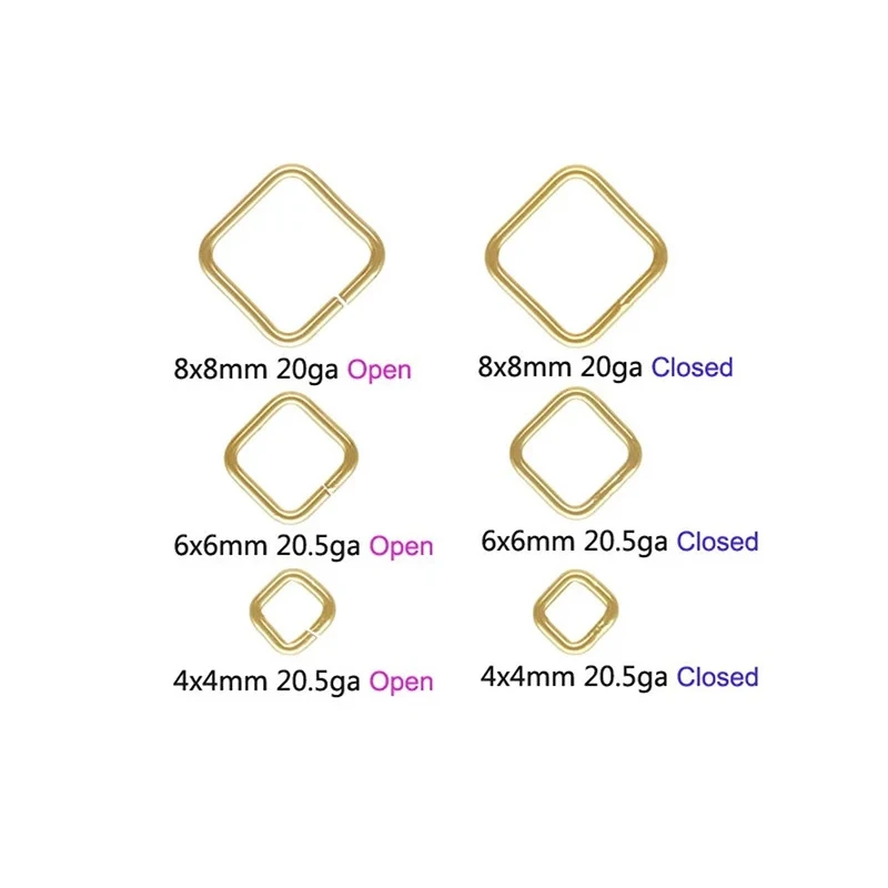 14K Gold Filled Square Jump Rings Gold Filled Jump Rings Bulk Jump Rings Open/Closed Jump Ring DIY Jewelry Findings 4mm 6mm 8mm