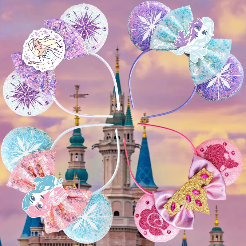 

Disney Princess Sequins Bow Ears Headband Women Cute Anime Hairbands Girl Party Mickey Hair Accessories Kids Kawaii Friends Gift