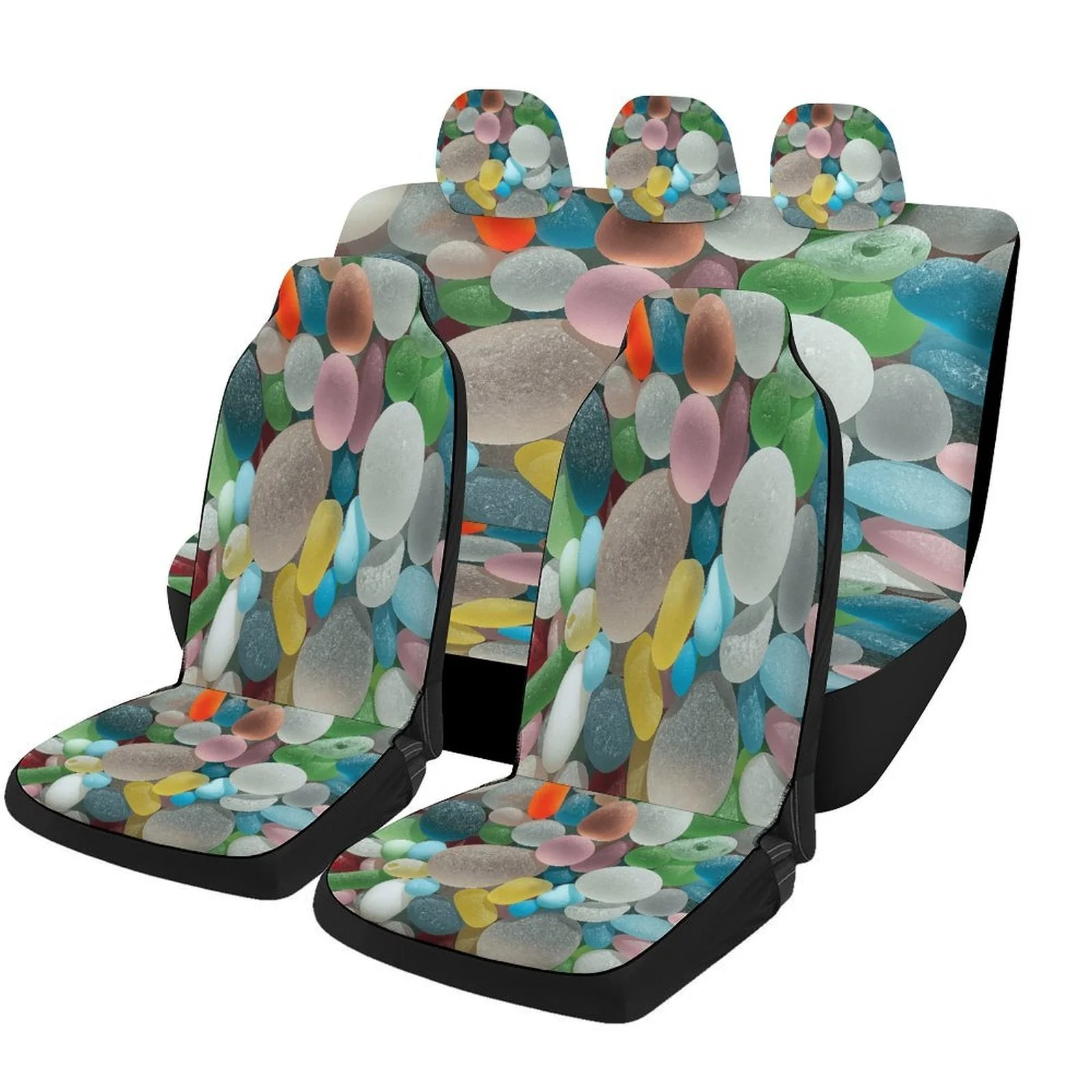 A Complete Set Of Vibrant Pebble-Themed Car Seat Covers Suitable For Various Vehicles, Stylish And Cozy Covers For Car Seats, De