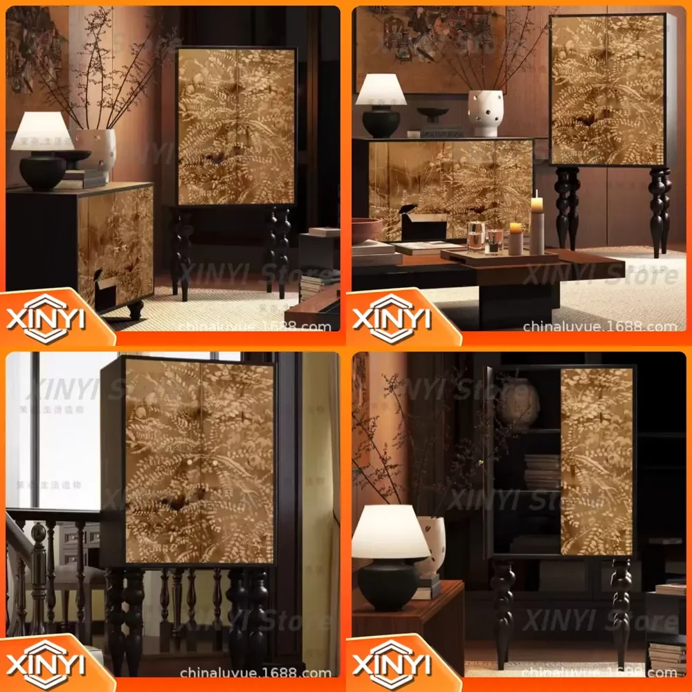 French Chinese Style Solid Wood Tall Cabinet for Living Room Dining Room Porch Decorative Storage Cabinet Multi Functional