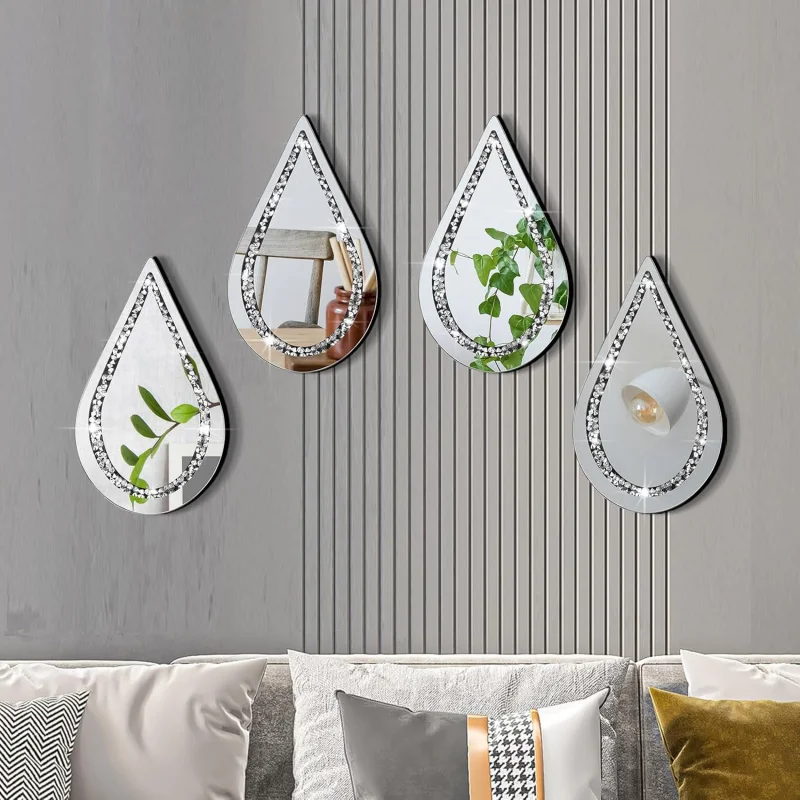 

Yookeer 4 Pcs Silver Mirror Wall Decor Tear Drop Mirrors 11.8 x 6.Inches Living Room Bedroom Bathroom Wall Decorat
