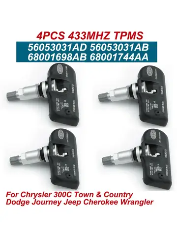 4 шт. 56053031AD 56053031AB 68001698AB 433 МГц Датчик TPMS для автомобилей Chrysler 300C, Town & Country, Dodge Journey, Jeep Cherokee