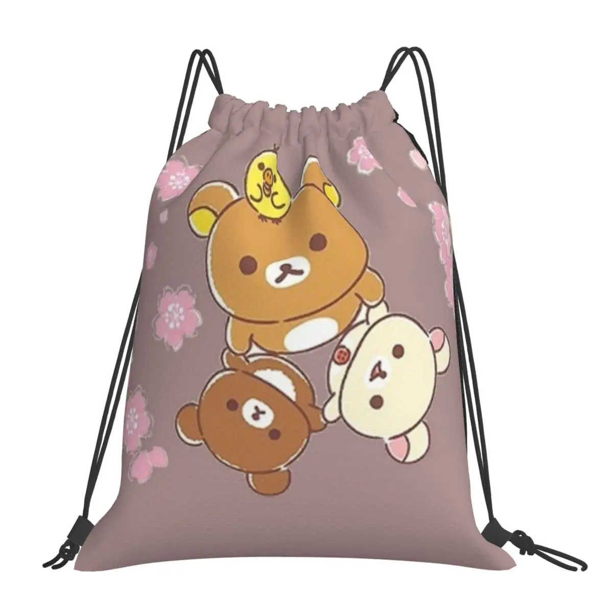 Rilakkuma Sakura Backpacks Fashion Portable Drawstring Bags Sports Bag Book Bags For Travel School