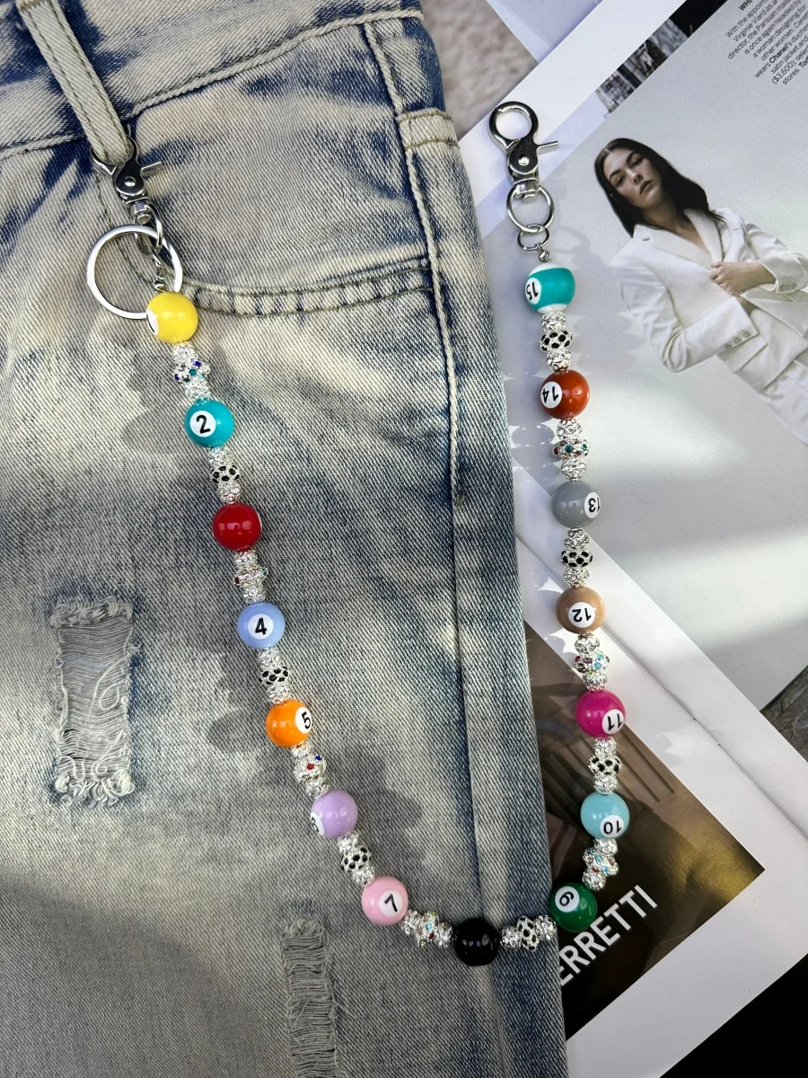Y2K Hip Hop Billiard Ball Bead Pants Chain Unisex Streetwear Rhinestone Jewelry For Men Women Party Holiday Gift