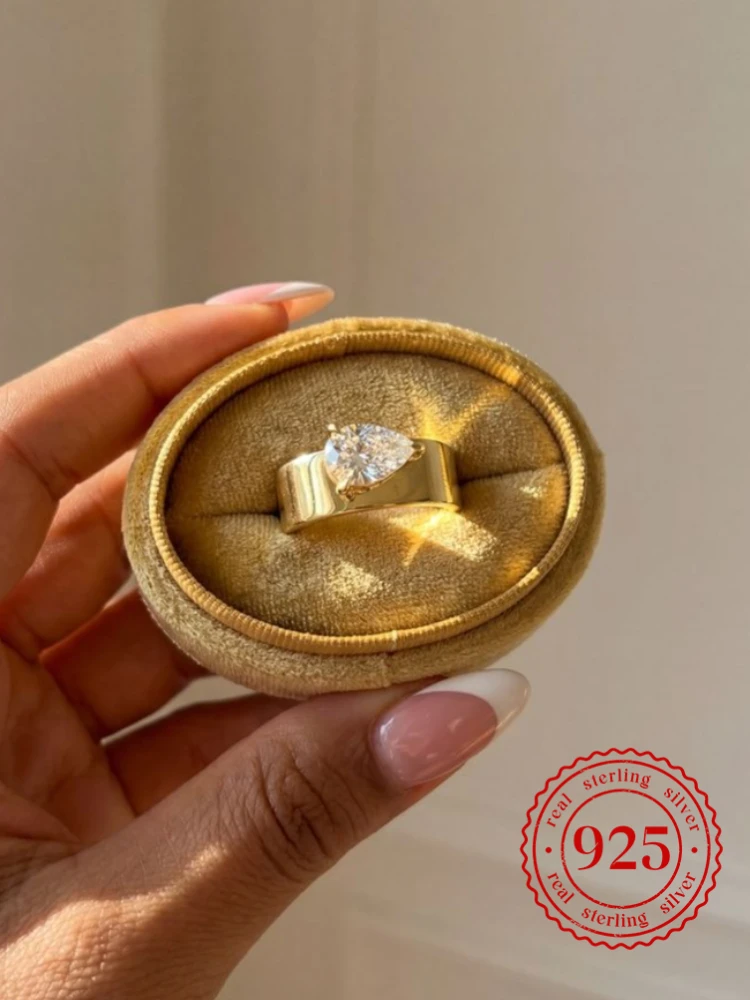 

925 Sterling Silver Fashion Designed Water Drop Zircon Ring For Women Anniversary Wedding Minimalism High Quality Fine Jewelry