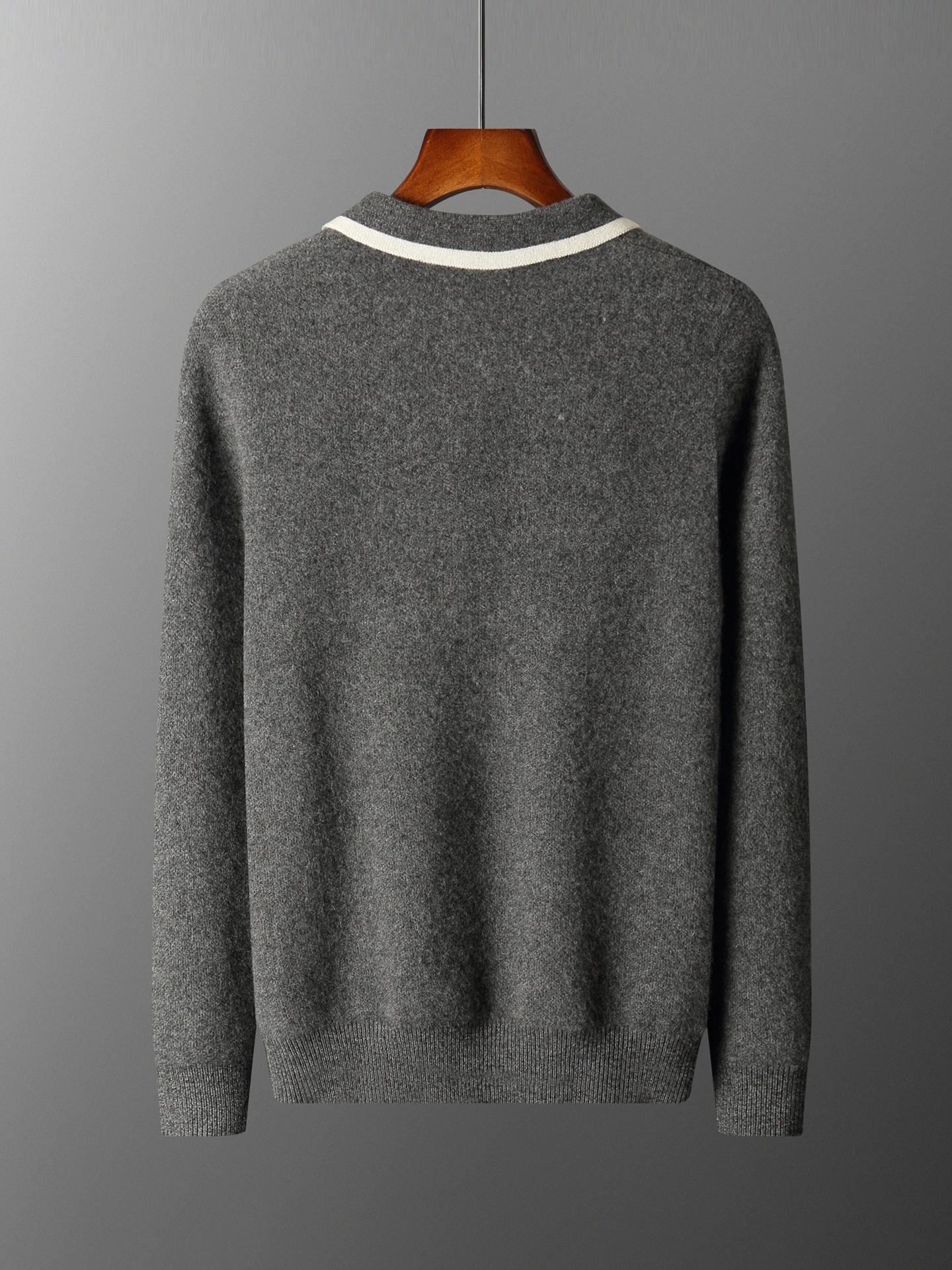 Men's Autumn Winter 100% Wool Polo Collar Cashmere Sweater Thick Knitted Pullover Smart Casual Pure Wool Base Layer Top