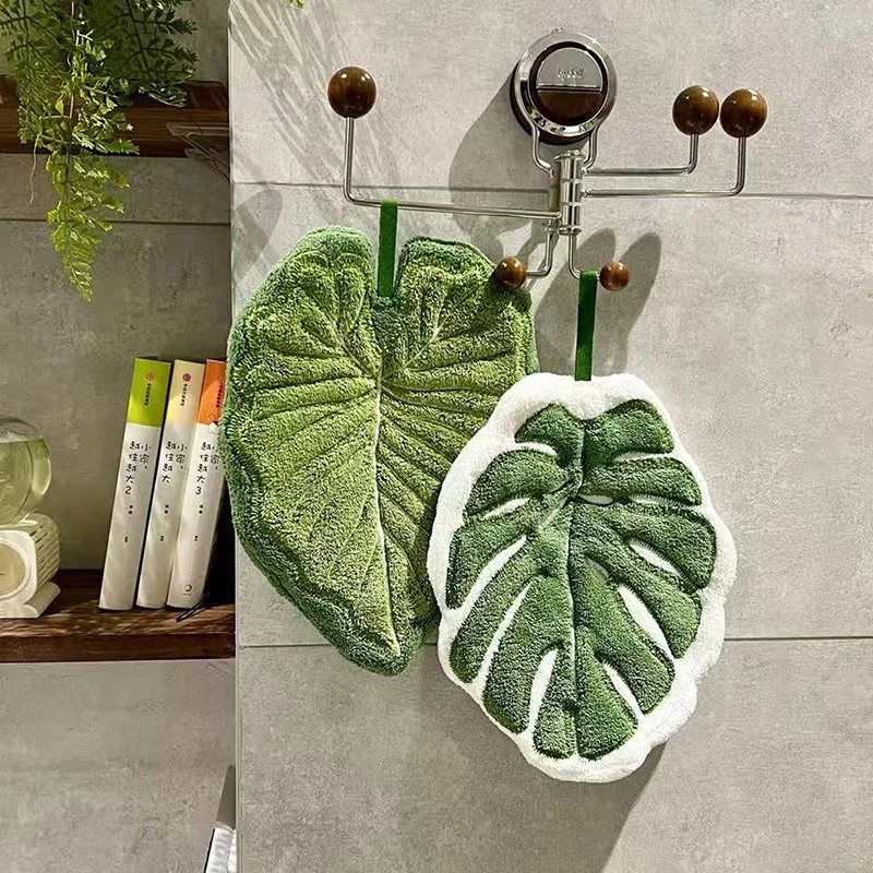 Leaf Hand Towel Absorbent Kitchen Towel Soft Towel Bathroom Accessories Hanging Towels Handkerchief Towels Home Wash Hand Towels