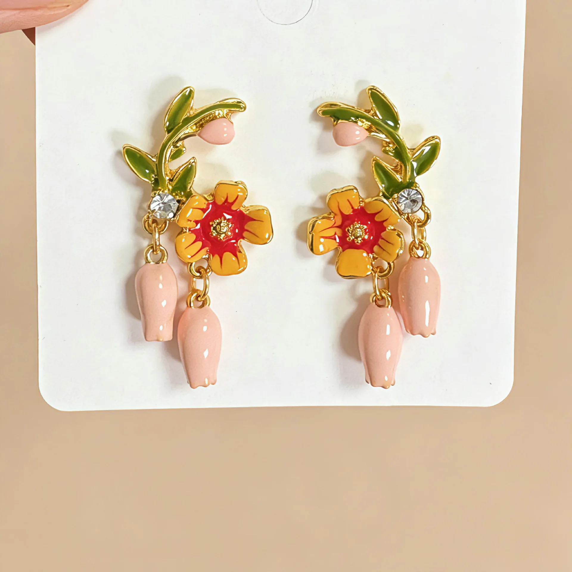 

New Chinese Style Retro Handmade Enamel Oil Dripping Lily of the Valley Flower Earrings Light Luxury Color Oil Dripping Earrings