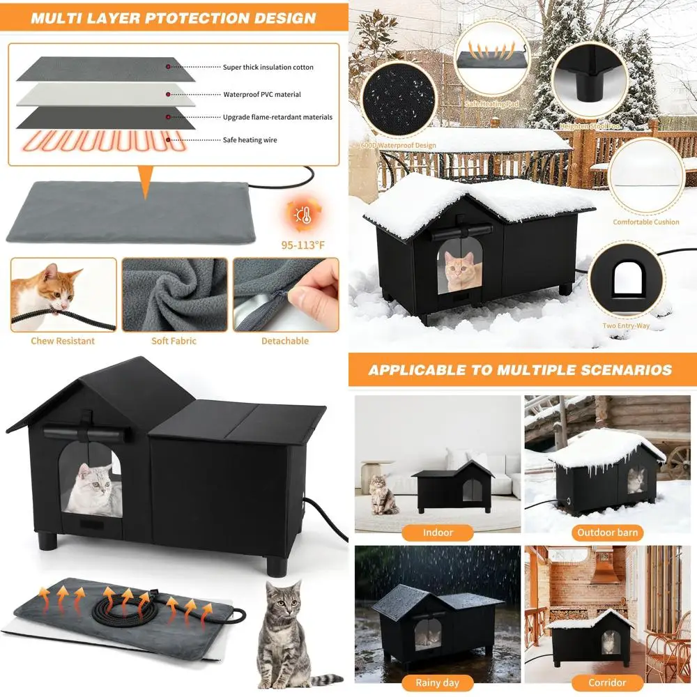 

Winter-Ready Elevated Outdoor Cat Shelter with Heating, Weatherproof for Multiple Cats
