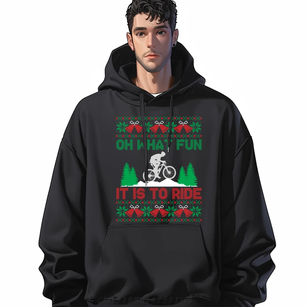 

Oh What Fun It Is To Ride Mountain Biking Ugly Christmas Brand Hoodie Skin-Friendly And Soft Printed Sweater Aesthetic