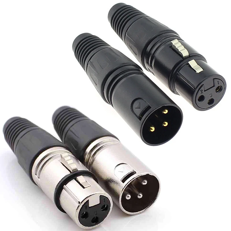 1/2/5PCS XLR 3-Pin Male/Female Microphone Audio Cable Plug Connector Cannon MIC Cable Termination Black Silver Microphone Plugs