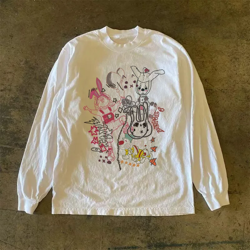 Pure Cotton 300g Oversize American Style Long Sleeve T-Shirt Streetwear Retro Alphabet Print Casual Comfortable Top
