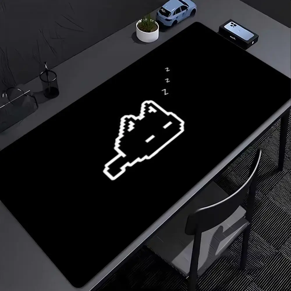 Large Mousepad Pixel Black Cat Outline Mousepads Keyboard Mat Deskpad Pc Game Desk Mats Retro Style Mouse Mats For Desktop