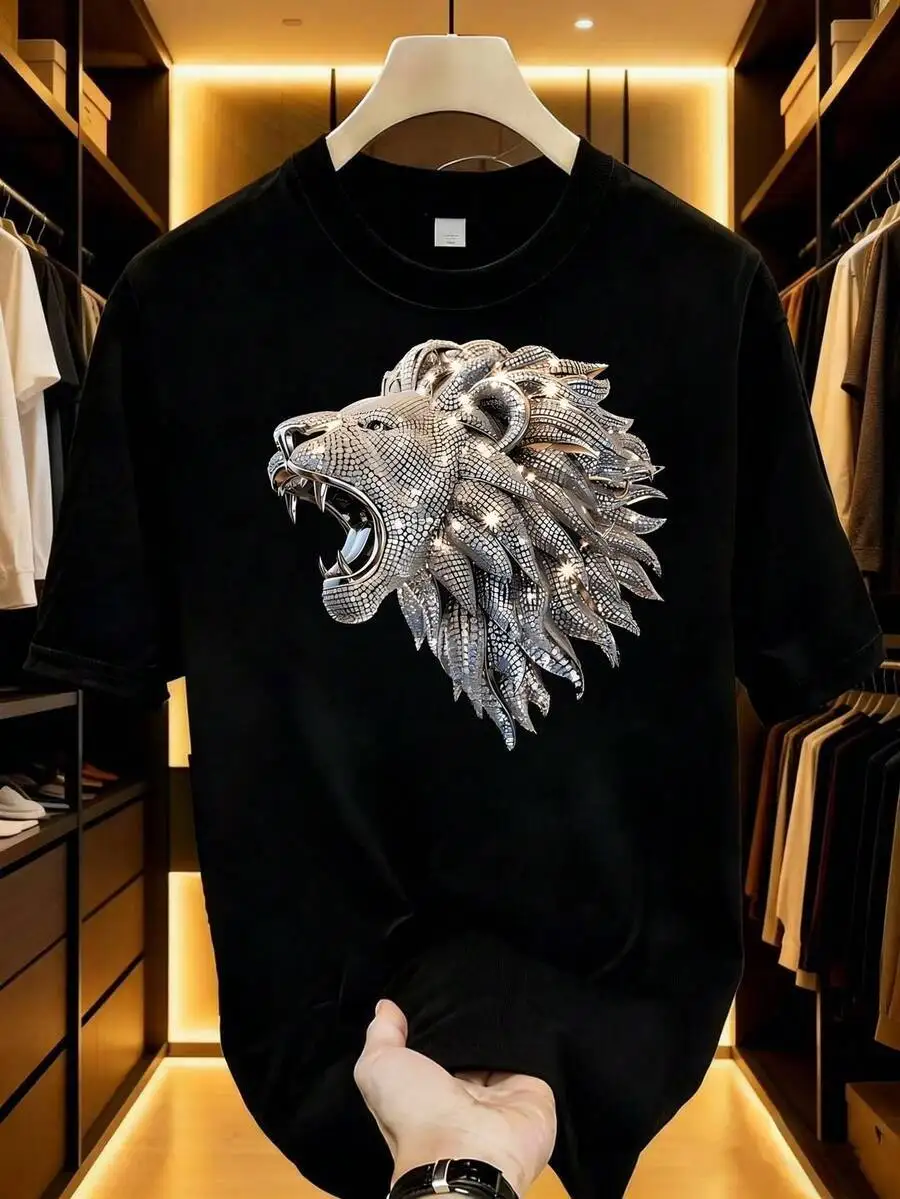3D Lion Abstract Art Diamonds Roaring King Of Jungle-Shirt] Men's-Shirt Graphic Tees Crop Tops Outfits Tops-Shirt 100% Cotton
