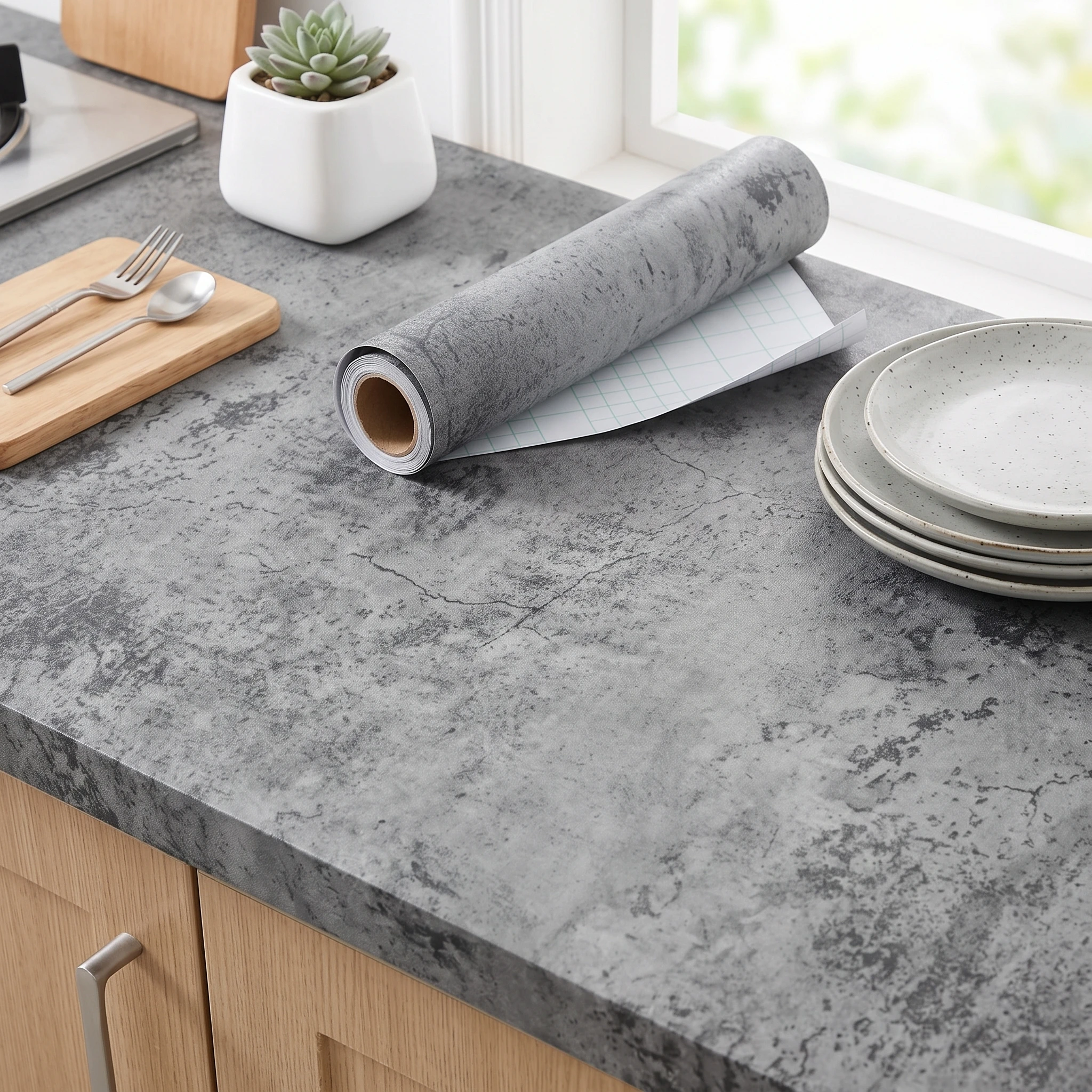 40CM Width Cement Grey Vinyl DIY Wallpapers Self-Adhesive Waterproof for Clothing Store Living Room Decor Furniture Renovation