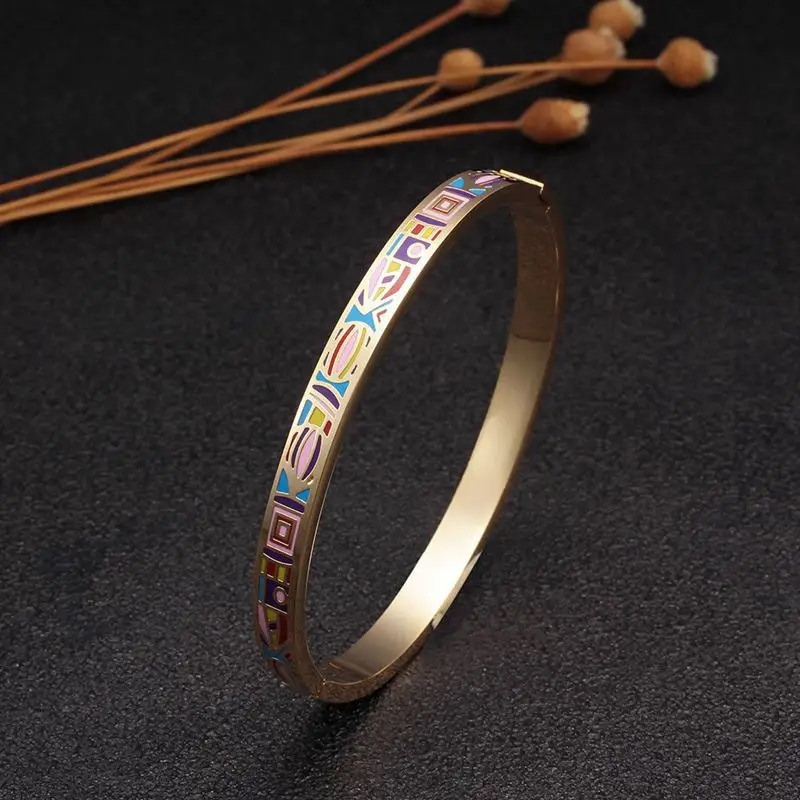 New Fashion Women Girls Wedding Party Cuff Bangles 6mm Enamel Stainless Steel OL Charm Bangles Jewelry Gift