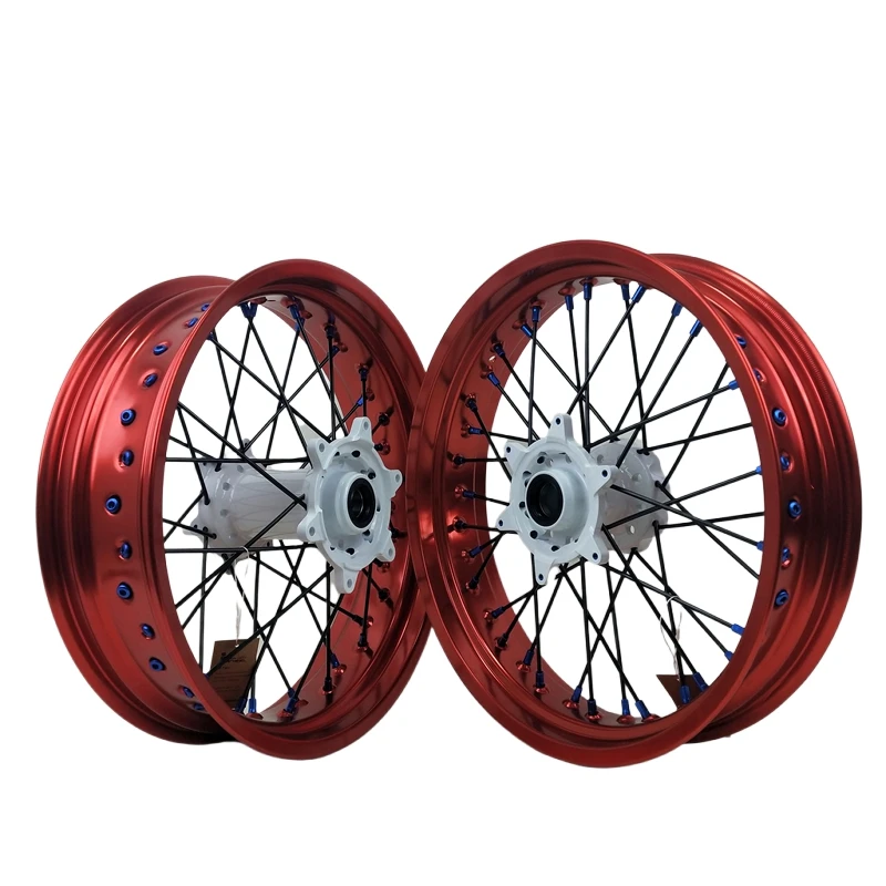 

17-3.0/3.5/4.25/4.5/5.0 Inch Personal Custom Red Rim White Hub Supermoto Wheels Set Fit SX XC TE FE 2003-2024