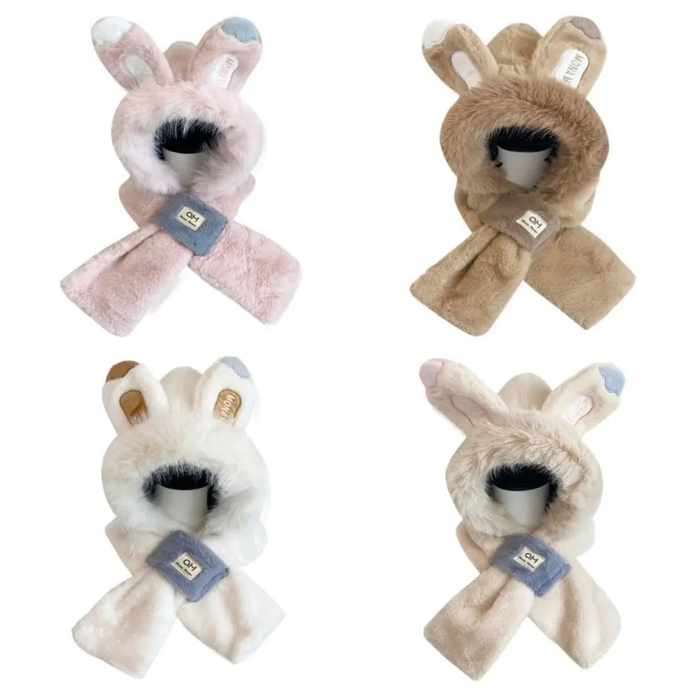 หมวกป้องกันหูแบบสบายๆ ลายกระต่าย หมวกไหมพรมหนาสำหรับฤดูหนาว ผ้าพันคอแบบหมวกน่ารักลายการ์ตูน หมวกบีนนี่สำหรับฤดูหนาว เหมาะสำหรับปั่นจักรยาน