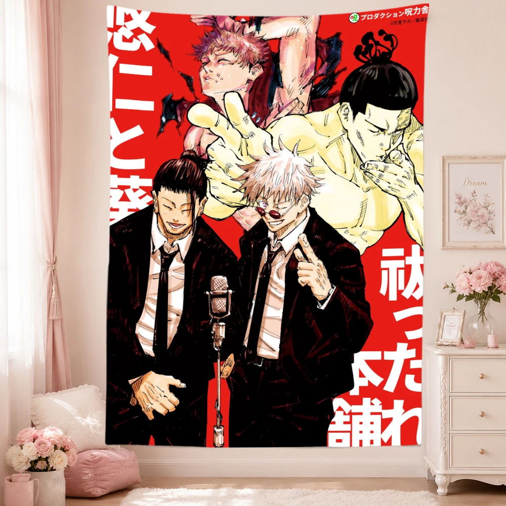 Anime Tapestry Wall Hanging Red Background Characters Group Suit Manga Cool Art Bedroom Dorm Living Room Home Decor Fans Gift