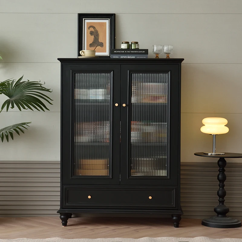 Armadietto da pranzo americano in legno massello di lusso moderno semplice armadietto retrò nero contro il muro dell'ingresso armadietto del vino armadietto da tè