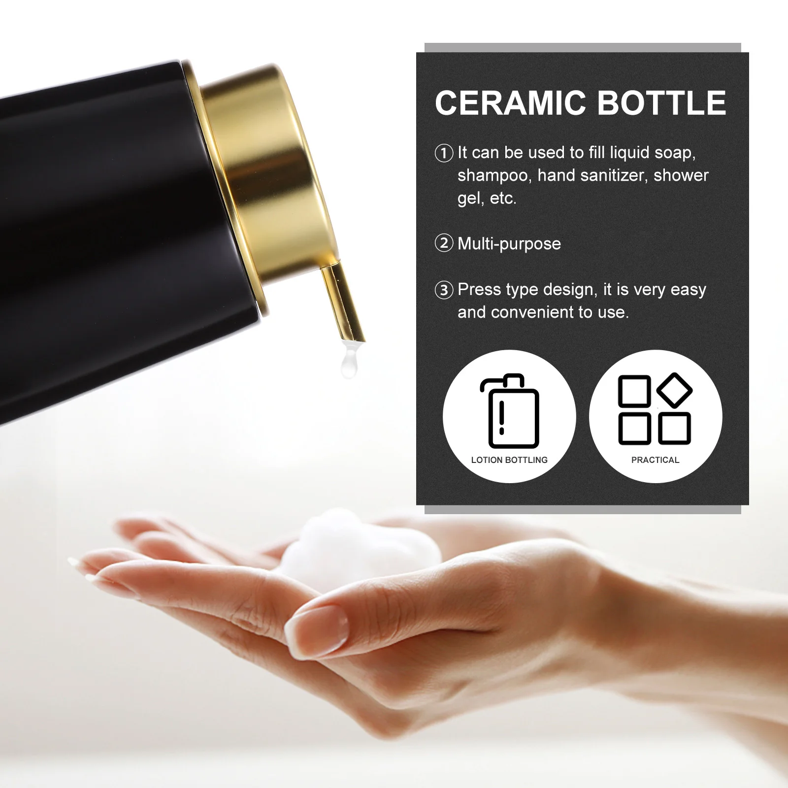 

Press Type Lotion Empty Ceramic Storage Bottle Premium Pump Head Large Capacity Reusable Shampoo Liquid Dispenser for Bathroom