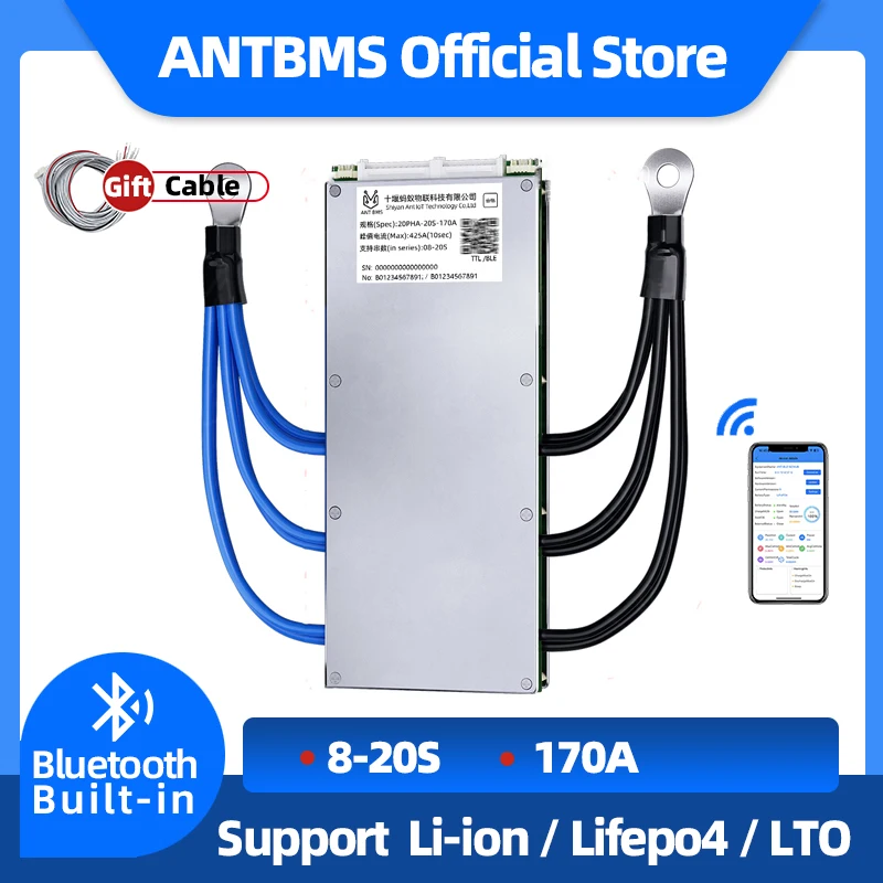 ANT الذكية BMS 8S 9S 10S 11S 12S 13S 14S 15S 16S 18S 20S Li-ion BMS Lifepo4 170A الذروة 425A 24V 36V 48V 60V المدمج في BT مع NTC