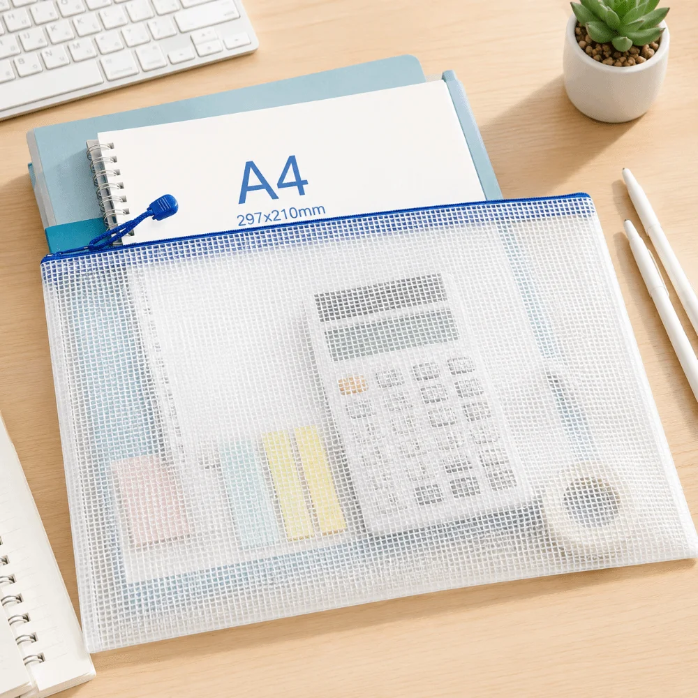 Lot de 5 pochettes zippées en maille A4 avec cordon, grande capacité, sac organisateur de documents, dossier de classement imperméable