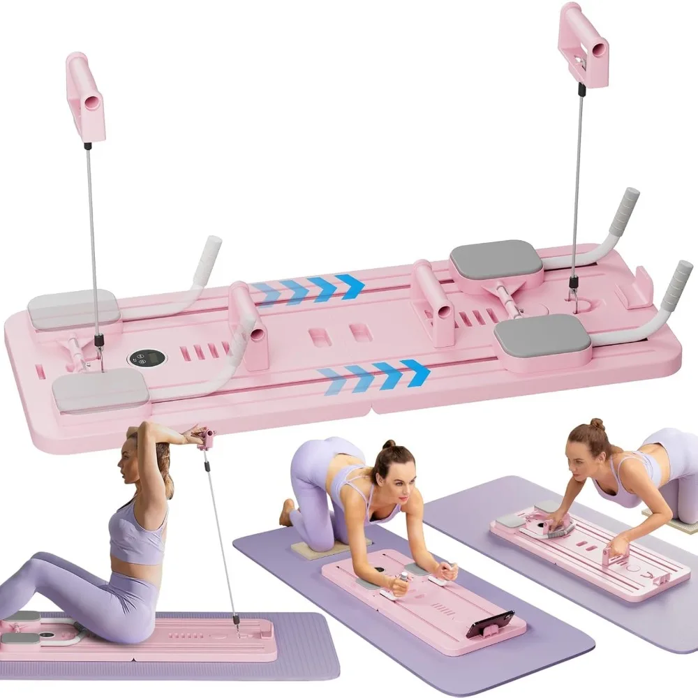 

Multi-Purpose Foldable Pilates Reformer Board for Home, 5 in1 Pilates Sliding Board, Pilates Equipment with Timer (Pink)