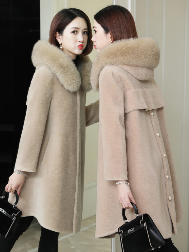 MENINA BONITA 2022 Winter Jacket Women Real Fur Coat Natural Fox Fur Collar Long Outerwear Streetwear Thick Warm Knit Fashion