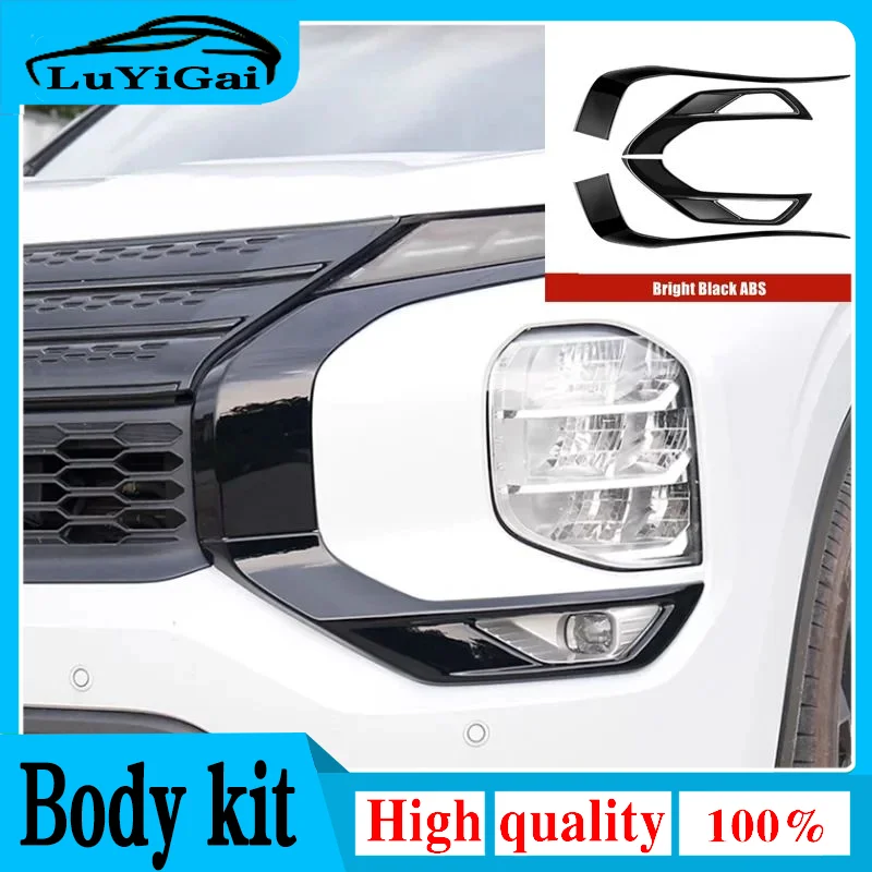 For Mitsubishi Outlander PHEV Accessories 2022 2023 24  ABS Front Bumper Side Strips Trim Decorate Beautify Grille Bright Stripe