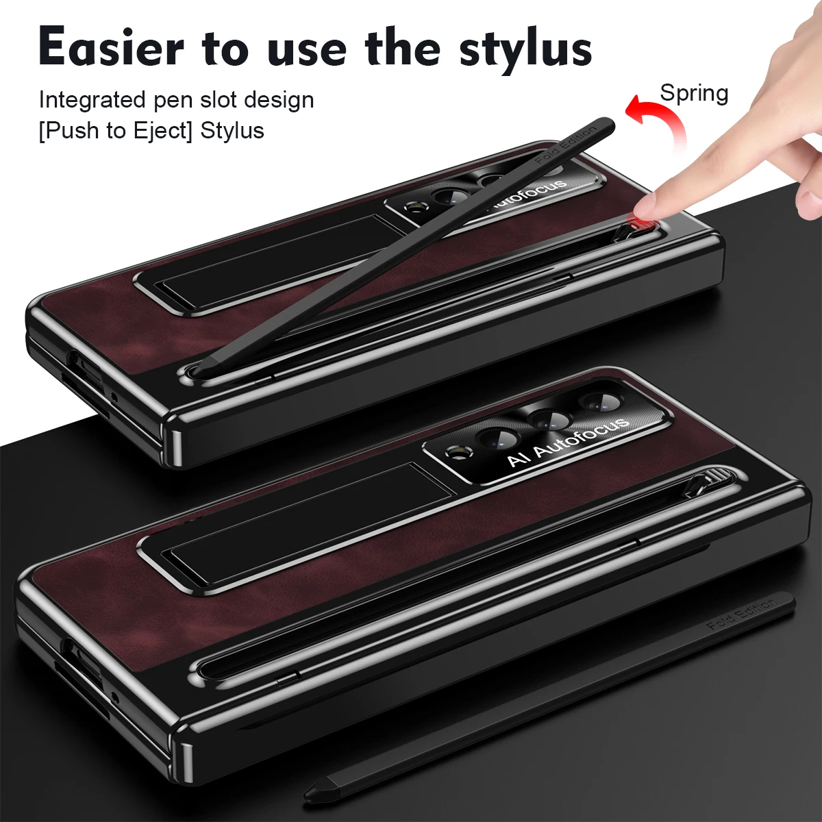 Retro Leather Folding Stand Phone Case for Samsung Galaxy Fold 6 5 4 Electroplated Official Pen Matching Holder Fold Phone Cover