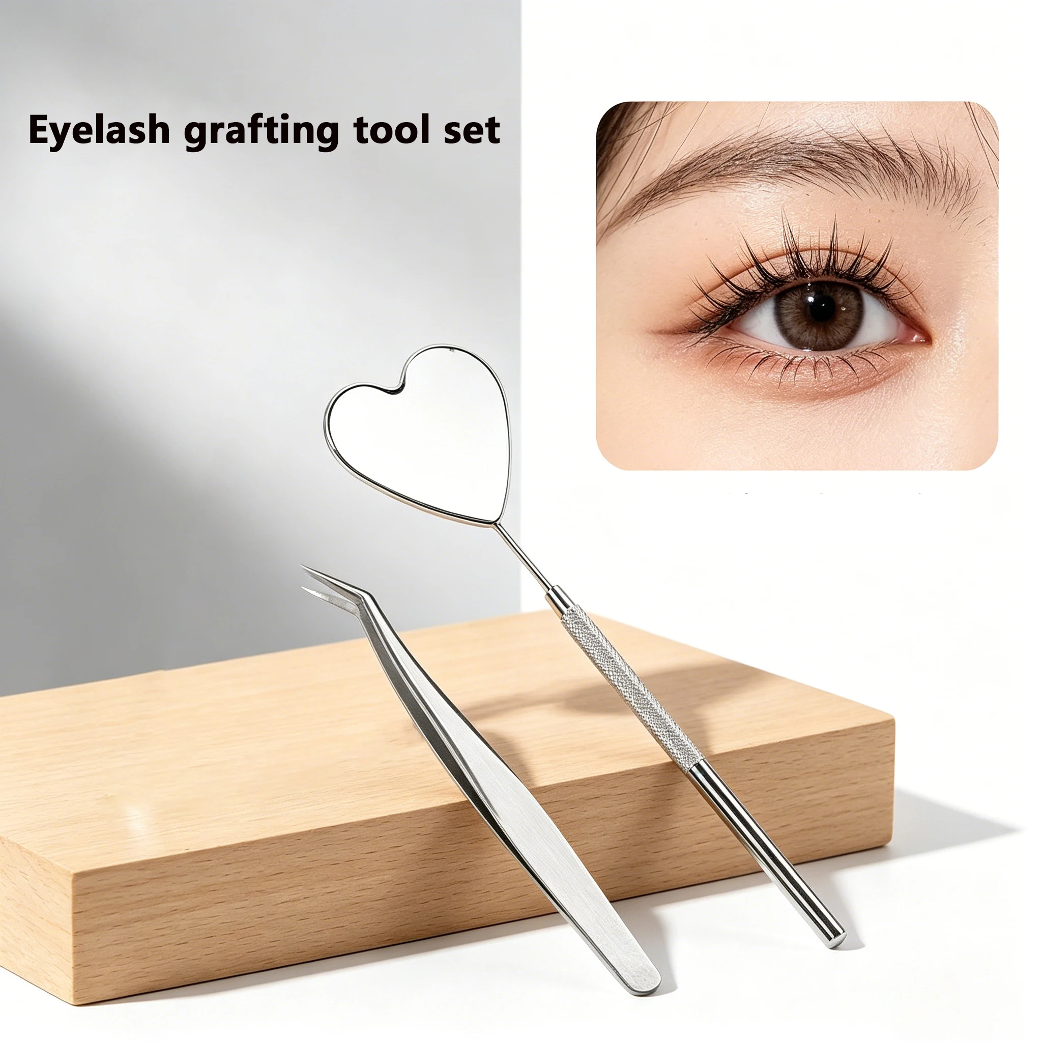 Eyelash Extension Tool Set, Heart-Shaped Detachable Stainless Steel Mirror, High-Precision Tweezers for Eyelash Extensions, Exte