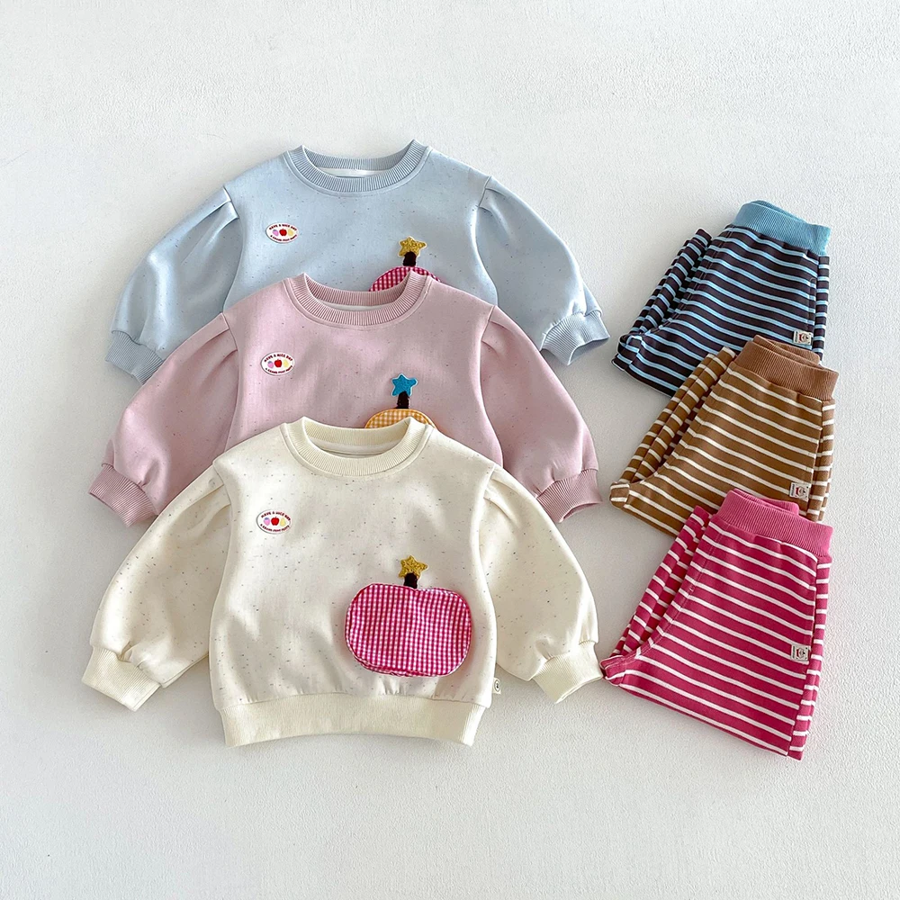 MILANCEL Autumn Kids Sweatshirt 1-6T Cartoon Grid Decoration Children Clothes Girl Hoodies Loose Comfortable Girls Tops