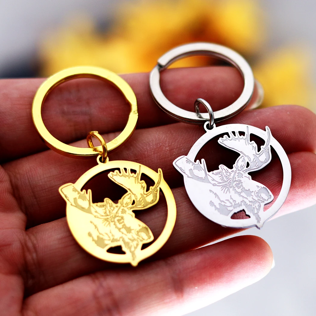 Moose Face Ornament Pendant Key Chain Key Ring ANIMAL PORTRAITS Key Chain Key Ring Jewelry 316 Stainless Decorative Gift